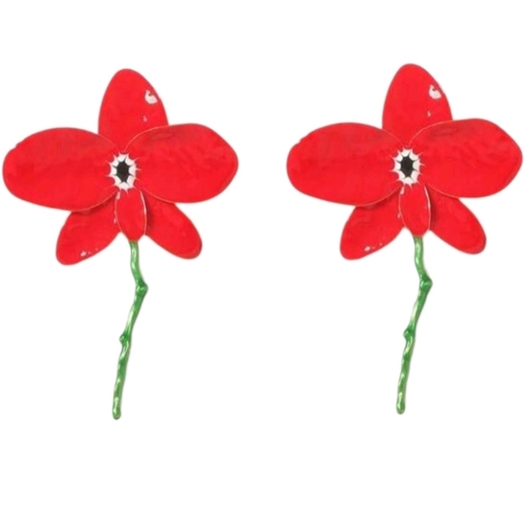 NEW! ZARA Stunning Huge Red Floral Statement Gold Post Earrings - Picture 2 of 3